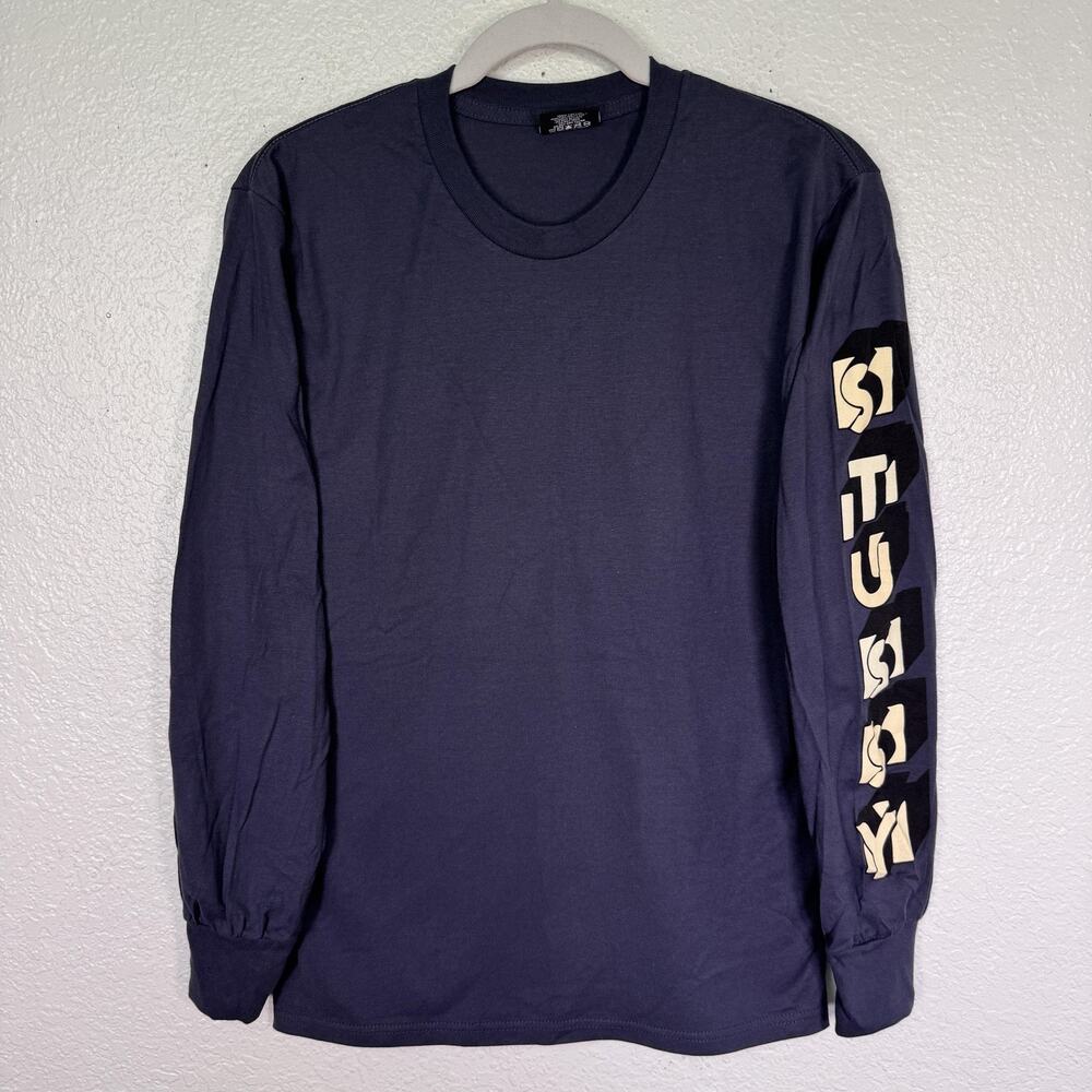Stussy Shirt Mens Small Logo Spellout Graphic Long Sleeve Tee Streetwear Y2K